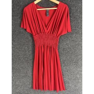 Bisou Bisou Dress Women 4 Red Sheath Midi Elastic Waist V-Neck Short Sleeve
